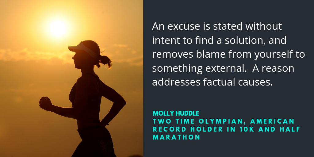 An excuse is stated without intent to find a solution, and removes blame from yourself to something external. A reason addresses factual causes.